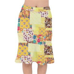 Yellow Floral Aesthetic Short Mermaid Skirt by designsbymallika