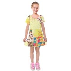 Yellow Floral Aesthetic Kids  Short Sleeve Velvet Dress by designsbymallika