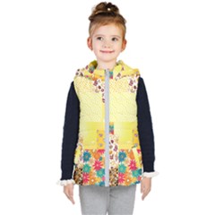 Yellow Floral Aesthetic Kids  Hooded Puffer Vest by designsbymallika