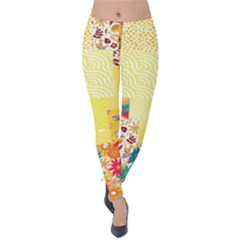 Yellow Floral Aesthetic Velvet Leggings by designsbymallika