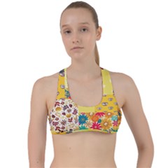 Yellow Floral Aesthetic Criss Cross Racerback Sports Bra by designsbymallika