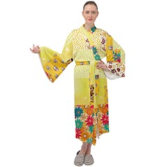 Yellow Floral Aesthetic Maxi Velour Kimono by designsbymallika