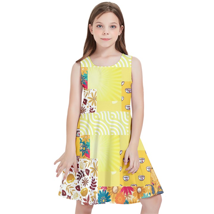 Yellow Floral Aesthetic Kids  Skater Dress