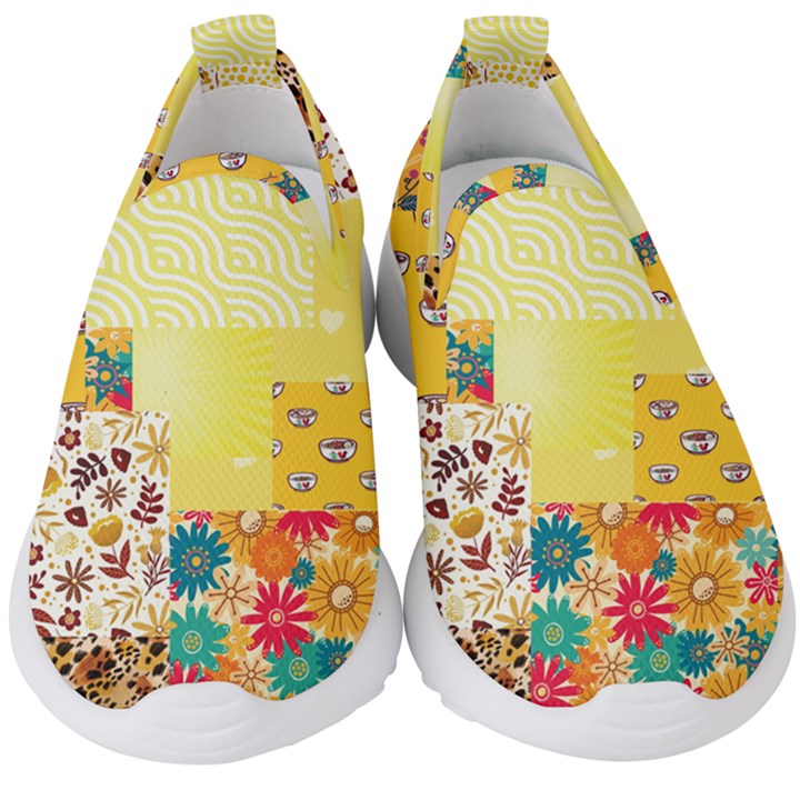 Yellow Floral Aesthetic Kids  Slip On Sneakers