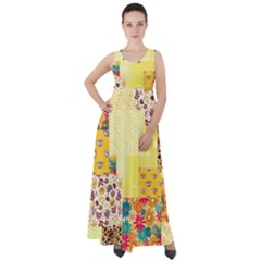 Yellow Floral Aesthetic Empire Waist Velour Maxi Dress by designsbymallika