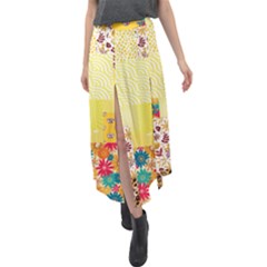 Yellow Floral Aesthetic Velour Split Maxi Skirt by designsbymallika