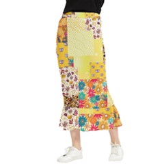 Yellow Floral Aesthetic Maxi Fishtail Chiffon Skirt by designsbymallika