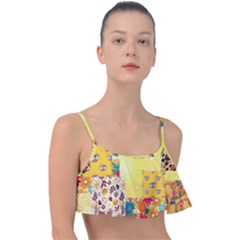 Yellow Floral Aesthetic Frill Bikini Top by designsbymallika