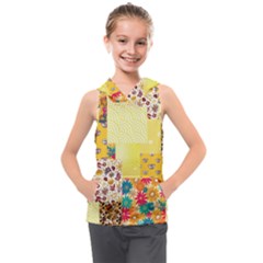 Yellow Floral Aesthetic Kids  Sleeveless Hoodie by designsbymallika