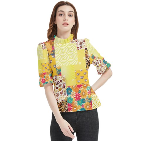 Yellow Floral Aesthetic Frill Neck Blouse by designsbymallika