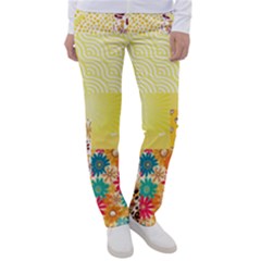 Yellow Floral Aesthetic Women s Casual Pants by designsbymallika