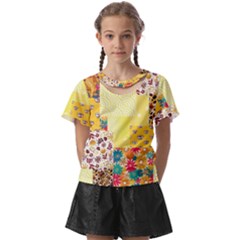 Yellow Floral Aesthetic Kids  Front Cut Tee by designsbymallika