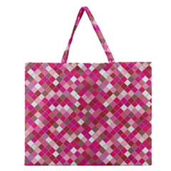 Pink Tiles Zipper Large Tote Bag by designsbymallika