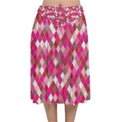 Pink Tiles Velvet Flared Midi Skirt by designsbymallika