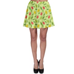 Vector Fruits Pattern, Pastel Colors, Yellow Background Skater Skirt by Casemiro