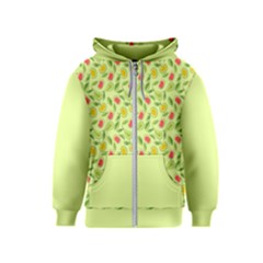 Vector Fruits Pattern, Pastel Colors, Yellow Background Kids  Zipper Hoodie by Casemiro