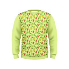 Vector Fruits Pattern, Pastel Colors, Yellow Background Kids  Sweatshirt by Casemiro