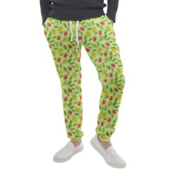 Vector Fruits Pattern, Pastel Colors, Yellow Background Men s Jogger Sweatpants