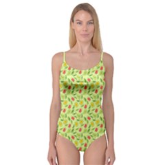 Vector Fruits Pattern, Pastel Colors, Yellow Background Camisole Leotard  by Casemiro