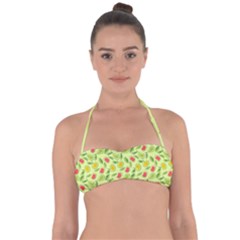 Vector Fruits Pattern, Pastel Colors, Yellow Background Halter Bandeau Bikini Top by Casemiro