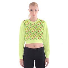 Vector Fruits Pattern, Pastel Colors, Yellow Background Cropped Sweatshirt