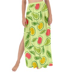 Vector Fruits Pattern, Pastel Colors, Yellow Background Maxi Chiffon Tie-up Sarong by Casemiro