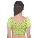 Vector Fruits pattern, pastel colors, yellow background Velvet Short Sleeve Crop Top  View2