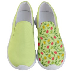 Vector Fruits Pattern, Pastel Colors, Yellow Background Men s Lightweight Slip Ons by Casemiro