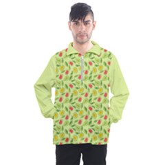 Vector Fruits Pattern, Pastel Colors, Yellow Background Men s Half Zip Pullover by Casemiro