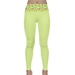 Vector Fruits Pattern, Pastel Colors, Yellow Background Lightweight Velour Classic Yoga Leggings by Casemiro