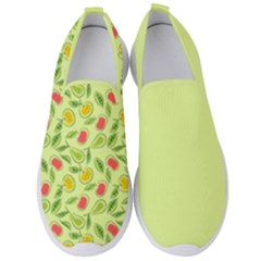 Vector Fruits Pattern, Pastel Colors, Yellow Background Men s Slip On Sneakers by Casemiro