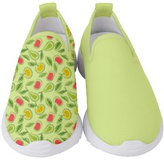 Vector Fruits Pattern, Pastel Colors, Yellow Background Kids  Slip On Sneakers by Casemiro