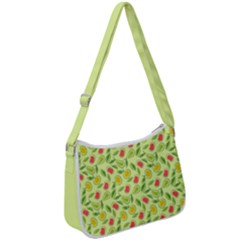 Vector Fruits Pattern, Pastel Colors, Yellow Background Zip Up Shoulder Bag by Casemiro