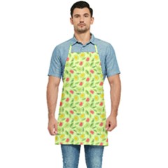 Vector Fruits Pattern, Pastel Colors, Yellow Background Kitchen Apron