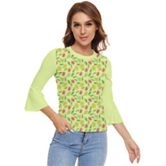 Vector Fruits Pattern, Pastel Colors, Yellow Background Bell Sleeve Top