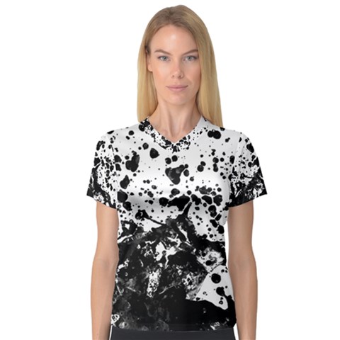 Black And White Abstract Liquid Design V-neck Sport Mesh Tee by dflcprintsclothing