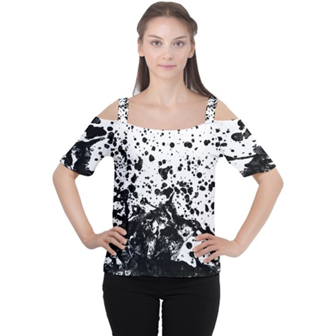 Black And White Abstract Liquid Design Cutout Shoulder Tee by dflcprintsclothing