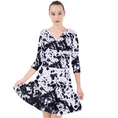 Black And White Abstract Liquid Design Quarter Sleeve Front Wrap Dress by dflcprintsclothing