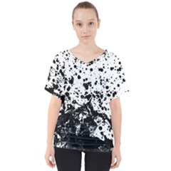 Black And White Abstract Liquid Design V-neck Dolman Drape Top