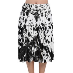 Black And White Abstract Liquid Design Velvet Flared Midi Skirt by dflcprintsclothing