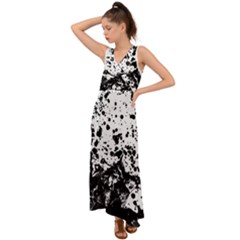 Black And White Abstract Liquid Design V-neck Chiffon Maxi Dress by dflcprintsclothing