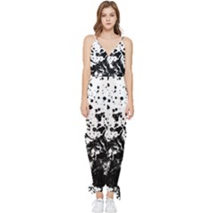 Black And White Abstract Liquid Design Sleeveless Tie Ankle Jumpsuit by dflcprintsclothing