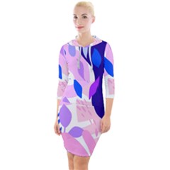 Aquatic Surface Patterns-04 Quarter Sleeve Hood Bodycon Dress by Designops73