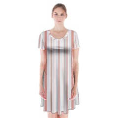 Salmon And Grey Linear Design Short Sleeve V-neck Flare Dress by dflcprintsclothing