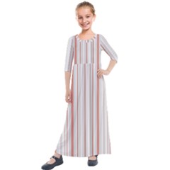 Salmon And Grey Linear Design Kids  Quarter Sleeve Maxi Dress by dflcprintsclothing