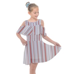 Salmon And Grey Linear Design Kids  Shoulder Cutout Chiffon Dress by dflcprintsclothing