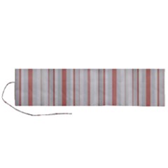 Salmon And Grey Linear Design Roll Up Canvas Pencil Holder (l)