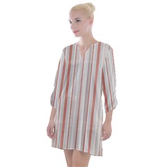 Salmon And Grey Linear Design Open Neck Shift Dress by dflcprintsclothing