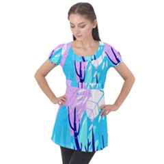 Aquatic Surface Patterns Puff Sleeve Tunic Top