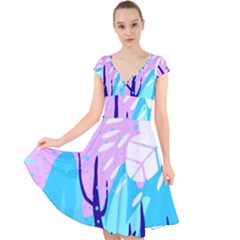 Aquatic Surface Patterns Cap Sleeve Front Wrap Midi Dress